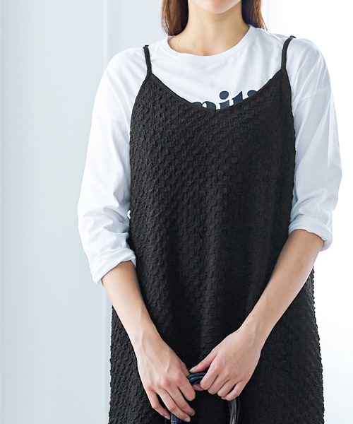 coca(coca)(コカ)の「ポップコーンシャーリングソーキャミワンピース(ワンピース・レディース・ブラック/アイボリー・L/M)」の10枚目の写真