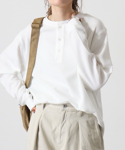 Deuxieme Classe ヘンリーネック ワッフル カットソー ホワイト