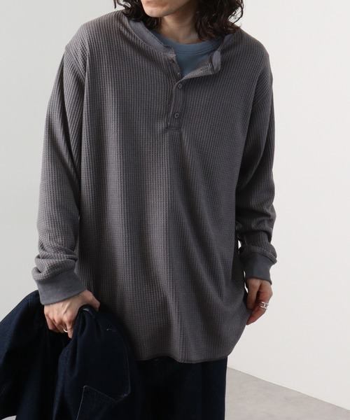 many men many mind(メニーメンメニーマインド)の「ワッフルヘンリーネックロングスリーブTシャツ(Tシャツ/カットソー・メンズ・グレー/アイボリー/ブラック/ホワイト・M/L/XL)」の14枚目の写真