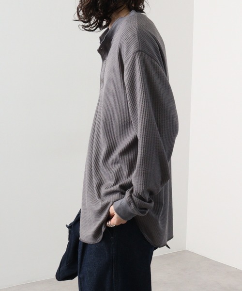 many men many mind(メニーメンメニーマインド)の「ワッフルヘンリーネックロングスリーブTシャツ(Tシャツ/カットソー・メンズ・グレー/アイボリー/ブラック/ホワイト・M/L/XL)」の15枚目の写真