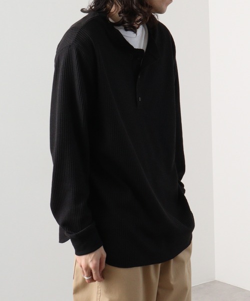 many men many mind(メニーメンメニーマインド)の「ワッフルヘンリーネックロングスリーブTシャツ(Tシャツ/カットソー・メンズ・グレー/アイボリー/ブラック/ホワイト・M/L/XL)」の12枚目の写真