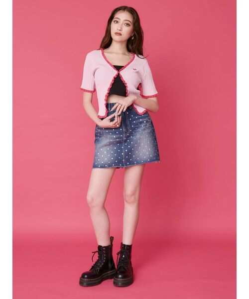 EVRIS（エヴリス）の「ラインストーンデニムスカート（デニムスカート・レディース・インディゴブルー/ホワイト/ライトブルー・MEDIUM/SMALL）」の6枚目の写真