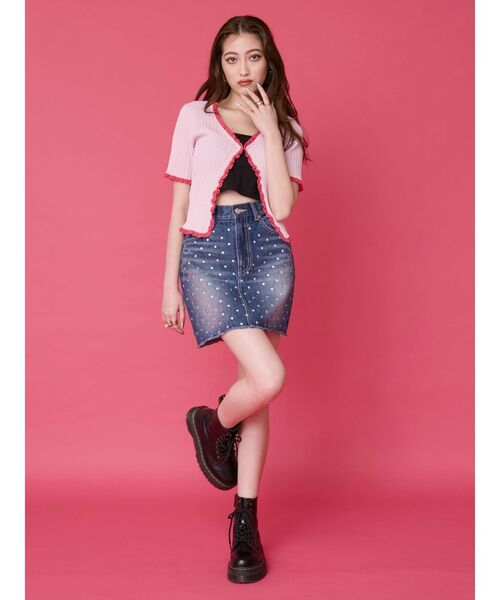 EVRIS（エヴリス）の「ラインストーンデニムスカート（デニムスカート・レディース・インディゴブルー/ホワイト/ライトブルー・MEDIUM/SMALL）」の7枚目の写真