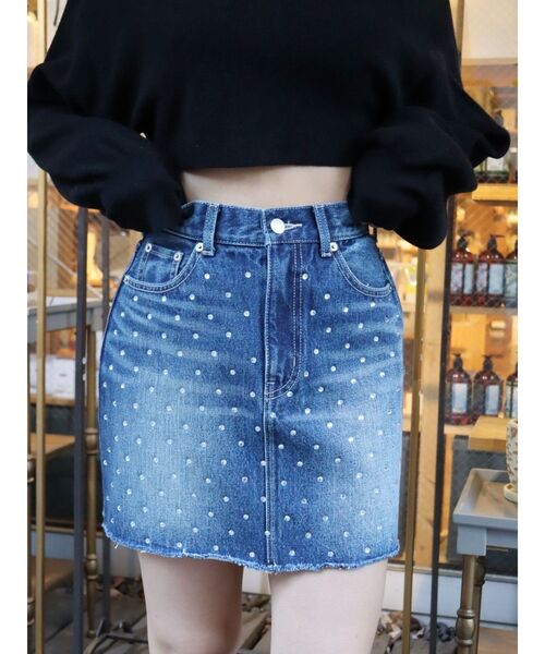EVRIS（エヴリス）の「ラインストーンデニムスカート（デニムスカート・レディース・インディゴブルー/ホワイト/ライトブルー・MEDIUM/SMALL）」の8枚目の写真