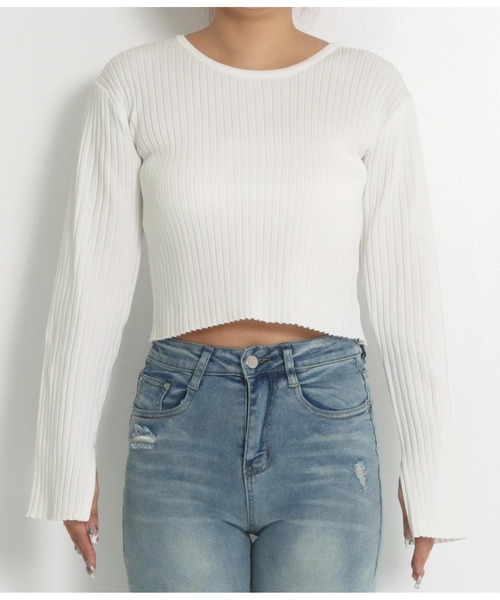 anap mimpi（アナップミンピ）の「バックオープン スポンジディッシュ リブ ニット（Tシャツ/カットソー・レディース・ダークグレー/ホワイト/ピンク・FREE）」の20枚目の写真