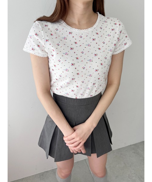 WC（ダブル シー）の「【PHILLY】フラワーワッフルTシャツ（Tシャツ/カットソー・レディース・ホワイト/ブラック・FREE）」の3枚目の写真