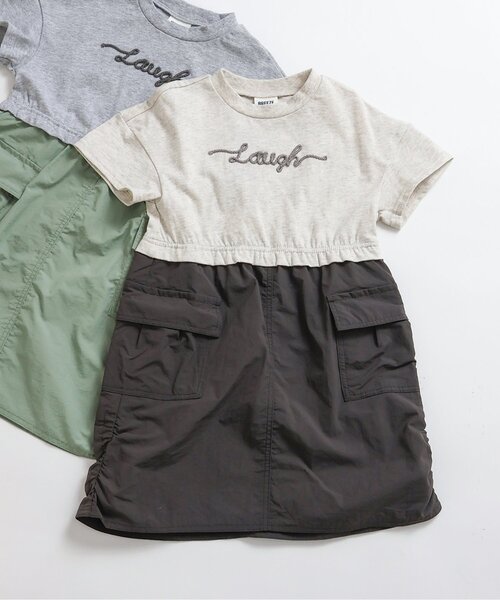 BREEZE(ブリーズ)の「シャカシャカカーゴスカートレイヤー風ワンピース(スカート・キッズ・グレー/オフホワイト・80/90/100/110/120/130/140)」の1枚目の写真