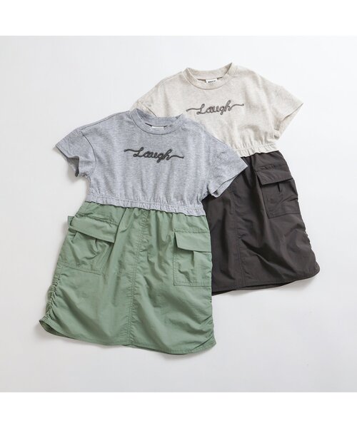 BREEZE(ブリーズ)の「シャカシャカカーゴスカートレイヤー風ワンピース(スカート・キッズ・グレー/オフホワイト・80/90/100/110/120/130/140)」の3枚目の写真
