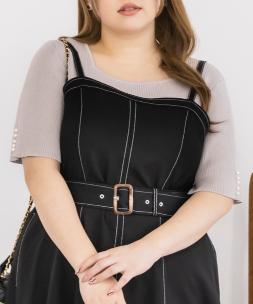 CLETTE（クレット）の「スクエアネック袖パールリブニット