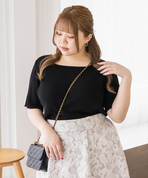 CLETTE（クレット）の「スクエアネック袖パールリブニット