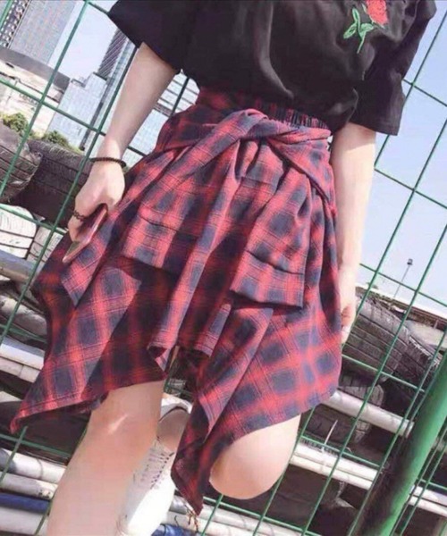 Mayree（メイリー）の「腰巻きシャツ風スカート(BL)（スカート・レディース・ブラック系その他/レッド系1/レッド系2/その他/その他2/その他3・FREE）」の3枚目の写真