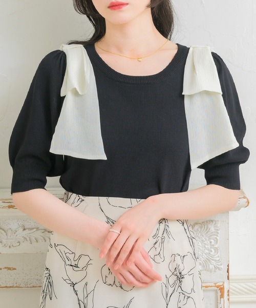 エムズグレイシー美品綺麗♪リボン 可愛い！38サイズパフスリーブ黒ニットセーター 楽天市場】エムズグレイシー（ニット・セーター｜トップス