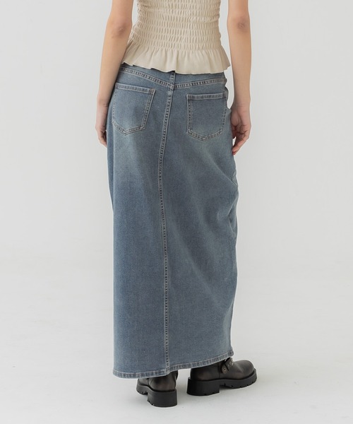 coca（coca）（コカ）の「ストレッチスリットデニムスカート（デニムスカート・レディース・ブルー・L/S/M）」の4枚目の写真