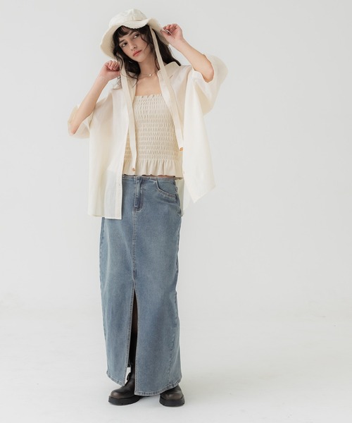 coca（coca）（コカ）の「ストレッチスリットデニムスカート（デニムスカート・レディース・ブルー・L/S/M）」の5枚目の写真