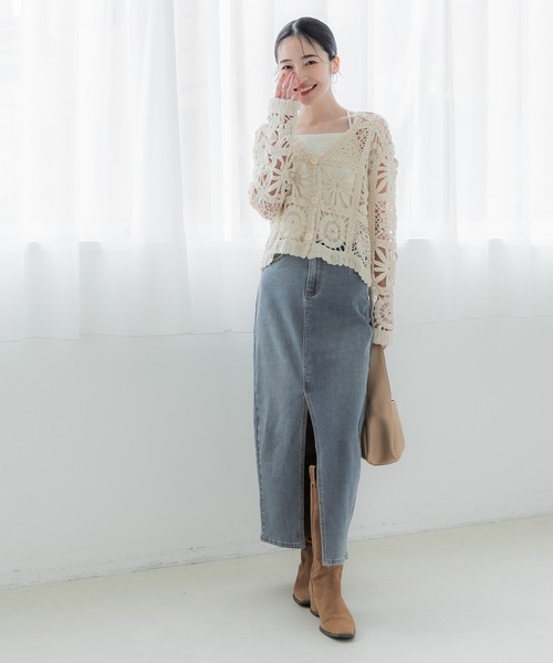 coca（coca）（コカ）の「ストレッチスリットデニムスカート（デニムスカート・レディース・ブルー・L/S/M）」の6枚目の写真