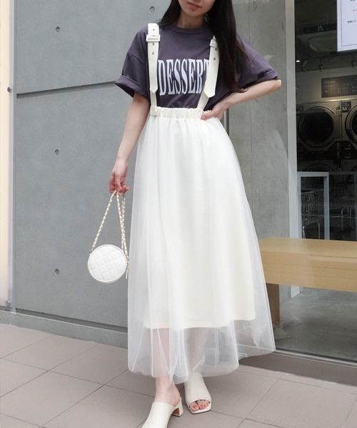 ラメ入りチュールサスペンダー付きジャンパースカート