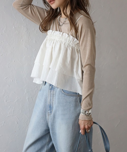 ボンジュールサガン BONJOUR SAGAN 2WAYフリルビスチェドッキングノースリブラウス （OFF-WHITE） ボンジュールサガン BONJOUR SAGAN 2WAYフリルビスチェ