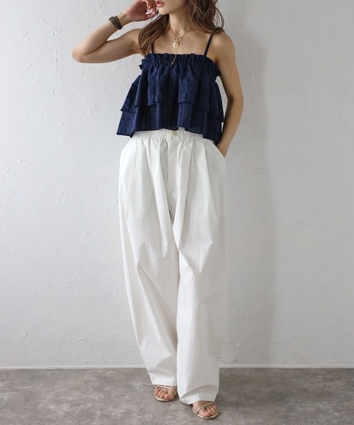 新品同様＊フリルシアービスチェトップス ストライプ柄シアーフリルビスチェ×シャツアンサンブル[nk64