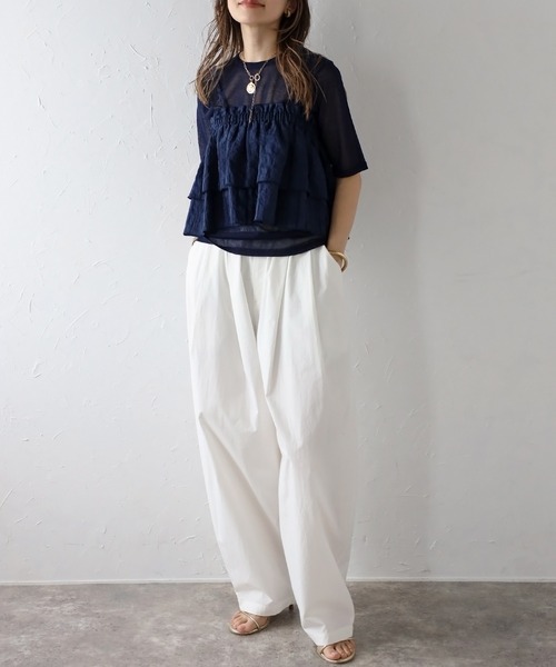 Bonjour Sagan(ボンジュールサガン)の「シアーフリルビスチェ(キャミソール・レディース・ネイビー/オフホワイト・FREE)」の13枚目の写真