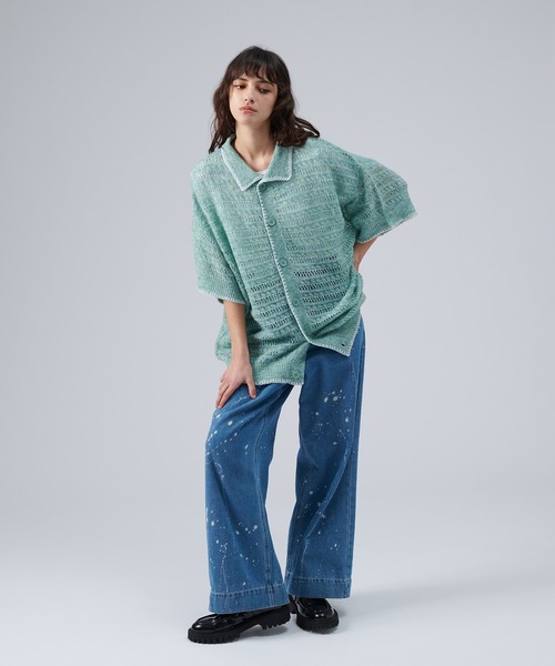 ONCILY（オンシェリー）の「STITCH MESH MELANGE KNIT SHIRT / ステッチメッシュメランジニットシャツ（シャツ/ブラウス・メンズ・グリーン/ブルー/レッド・MEDIUM/LARGE）」の9枚目の写真