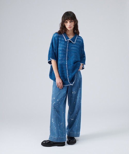 セール】STITCH MESH MELANGE KNIT SHIRT / ステッチメッシュ