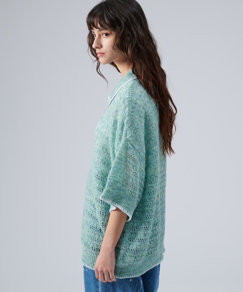 ONCILY（オンシェリー）の「STITCH MESH MELANGE KNIT SHIRT / ステッチメッシュメランジニットシャツ（シャツ/ブラウス・メンズ・グリーン/ブルー/レッド・MEDIUM/LARGE）」の7枚目の写真
