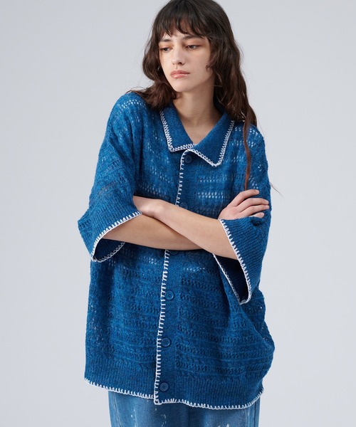 ONCILY（オンシェリー）の「STITCH MESH MELANGE KNIT SHIRT / ステッチメッシュメランジニットシャツ（シャツ/ブラウス・メンズ・グリーン/ブルー/レッド・MEDIUM/LARGE）」の18枚目の写真