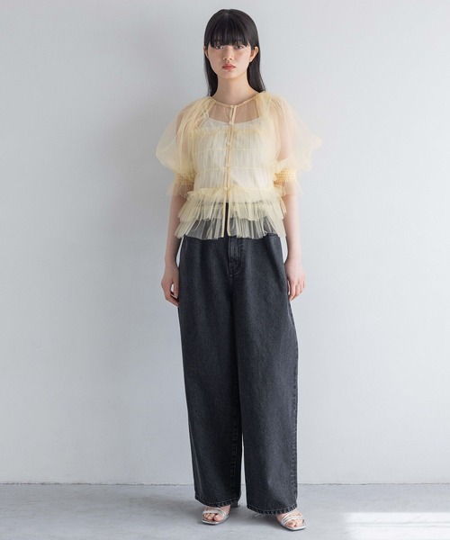 yuw（ユウ）の「チュールシャーリングＢＬ　117831（シャツ/ブラウス・レディース・ブラック/イエロー・FREE）」の3枚目の写真