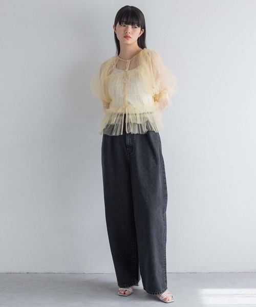 yuw（ユウ）の「チュールシャーリングＢＬ　117831（シャツ/ブラウス・レディース・ブラック/イエロー・FREE）」の4枚目の写真