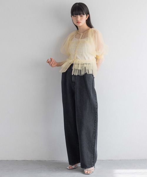 yuw（ユウ）の「チュールシャーリングＢＬ　117831（シャツ/ブラウス・レディース・ブラック/イエロー・FREE）」の5枚目の写真