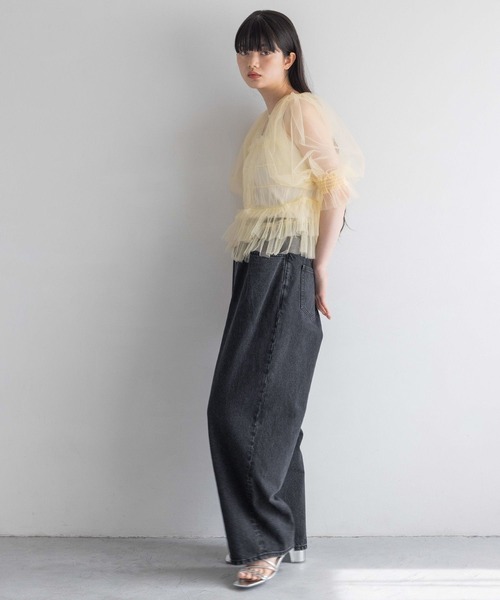 yuw（ユウ）の「チュールシャーリングＢＬ　117831（シャツ/ブラウス・レディース・ブラック/イエロー・FREE）」の6枚目の写真