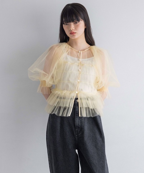 yuw（ユウ）の「チュールシャーリングＢＬ　117831（シャツ/ブラウス・レディース・ブラック/イエロー・FREE）」の18枚目の写真