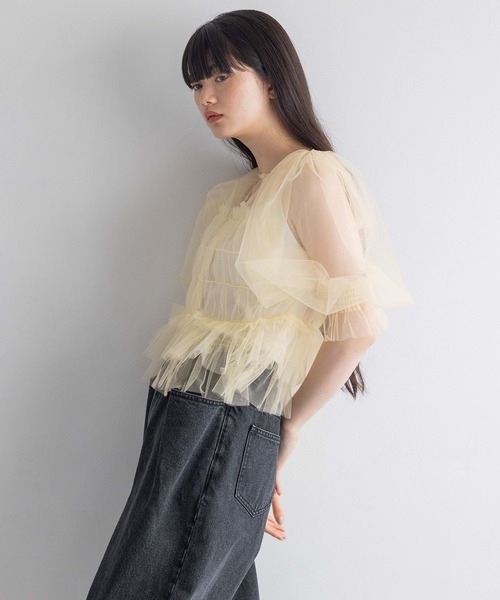 yuw（ユウ）の「チュールシャーリングＢＬ　117831（シャツ/ブラウス・レディース・ブラック/イエロー・FREE）」の19枚目の写真