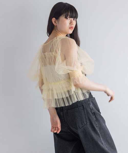 yuw（ユウ）の「チュールシャーリングＢＬ　117831（シャツ/ブラウス・レディース・ブラック/イエロー・FREE）」の21枚目の写真