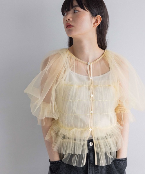 yuw（ユウ）の「チュールシャーリングＢＬ　117831（シャツ/ブラウス・レディース・ブラック/イエロー・FREE）」の22枚目の写真
