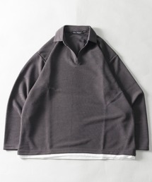 NYLAUS | レギュラーフィット 変わり編み フェイクレイヤード スキッパーポロシャツ(ポロシャツ)