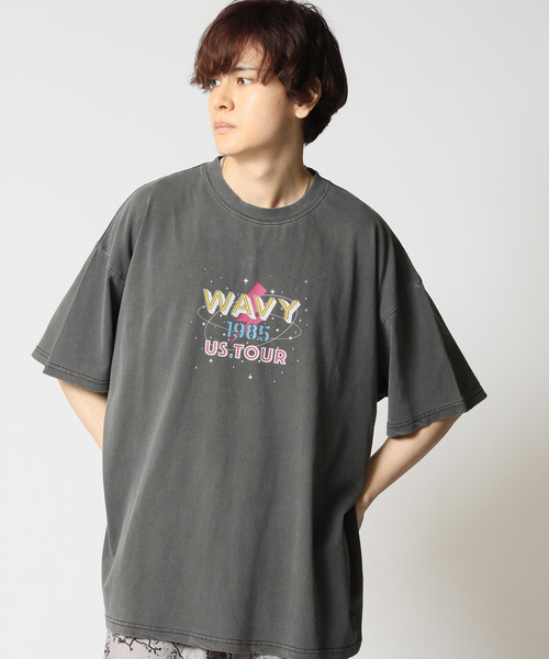 MEDM プリント Tシャツ 半袖 ロゴ ウォッシュド 男女兼用 夏服 セール】ケミカルウォッシュ/ピグメント オーバーサイズ ポップ