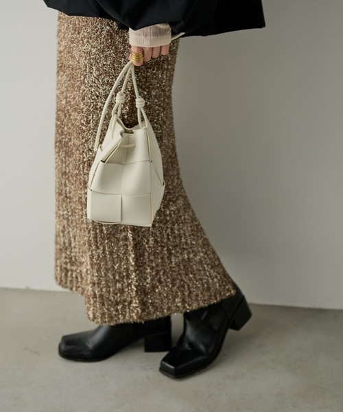 Naege(ナエジ)の「クロス編みミニショルダーBAG(ショルダーバッグ・レディース・ライトグリーン/アイボリー/ブラック/シルバー・FREE)」の1枚目の写真