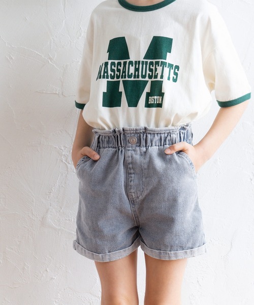 セール】キッズ 裾ロールアップデニムショートパンツ（デニム
