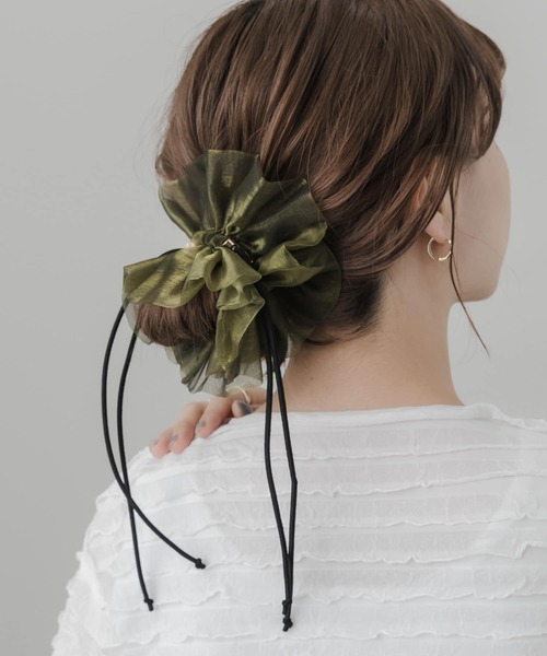 シュシュ  ヘアゴム  グリーン系 楽天市場】シュシュ ヘアゴム シフォン ボリューム まとめ髪