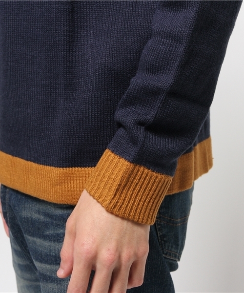 WEGO（ウィゴー）の「WEGO/配色ロゴ刺繍ニット（ニット/セーター・メンズ・ワイン/ネイビー/オフホワイト/ブラック・MEDIUM/LARGE）」の5枚目の写真