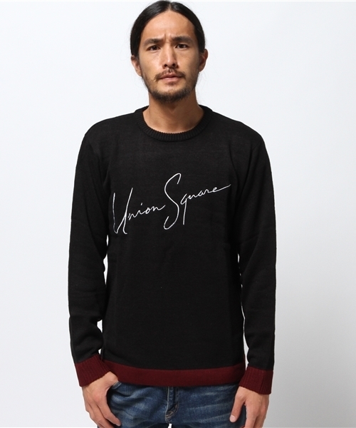 WEGO（ウィゴー）の「WEGO/配色ロゴ刺繍ニット（ニット/セーター・メンズ・ワイン/ネイビー/オフホワイト/ブラック・MEDIUM/LARGE）」の16枚目の写真