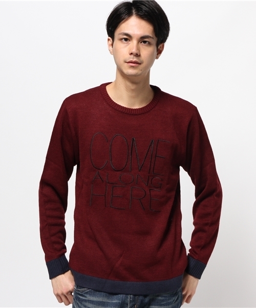 WEGO（ウィゴー）の「WEGO/配色ロゴ刺繍ニット（ニット/セーター・メンズ・ワイン/ネイビー/オフホワイト/ブラック・MEDIUM/LARGE）」の18枚目の写真