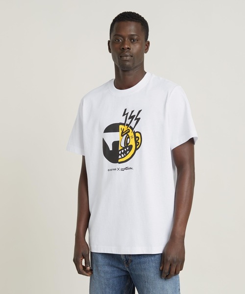 G-STAR(ジースター)の「FACE CARTOON LOOSE T-SHIRT/アートグラフィックロゴオーバーサイズTシャツ(Tシャツ/カットソー・メンズ・ホワイト・LARGE/MEDIUM/SMALL/X-LARGE/X-SMALL)」の3枚目の写真