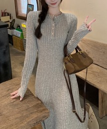 ECLIN | 2024AW新作ヘンリーネックAラインリブワンピース(Tシャツ/カットソー)