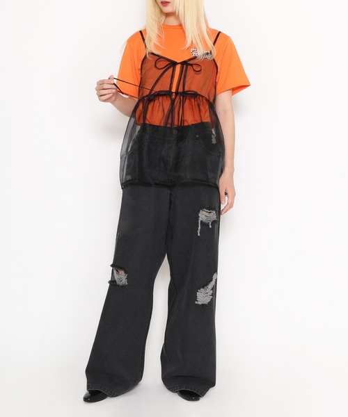 PUNYUS(プニュズ)の「シアーキャミチュニック(キャミソール・レディース・ブラック/オフホワイト・1/2/3/4)」の6枚目の写真