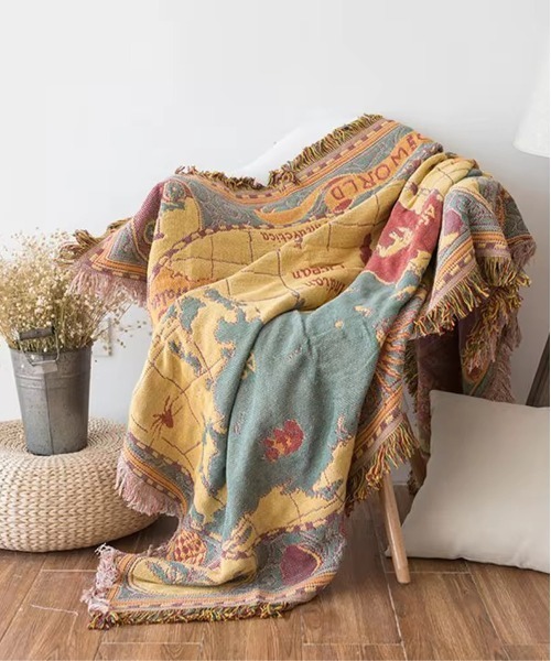 Port（ポート）の「【 Port / ポート 】 ヴィンテージ風 ワールド マップ デザイン 大判ブランケット / ソファカバー ( 130㎝×180㎝ ) #（ブランケット・レディース・その他・FREE）」の4枚目の写真