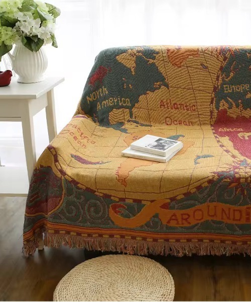 Port（ポート）の「【 Port / ポート 】 ヴィンテージ風 ワールド マップ デザイン 大判ブランケット / ソファカバー ( 130㎝×180㎝ ) #（ブランケット・レディース・その他・FREE）」の5枚目の写真