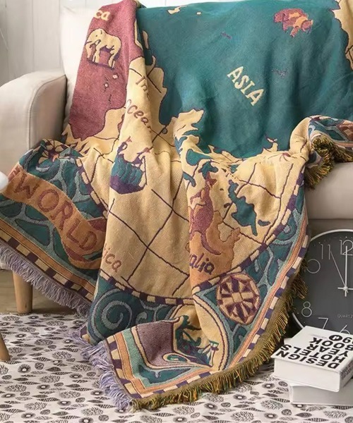 Port（ポート）の「【 Port / ポート 】 ヴィンテージ風 ワールド マップ デザイン 大判ブランケット / ソファカバー ( 130㎝×180㎝ ) #（ブランケット・レディース・その他・FREE）」の6枚目の写真