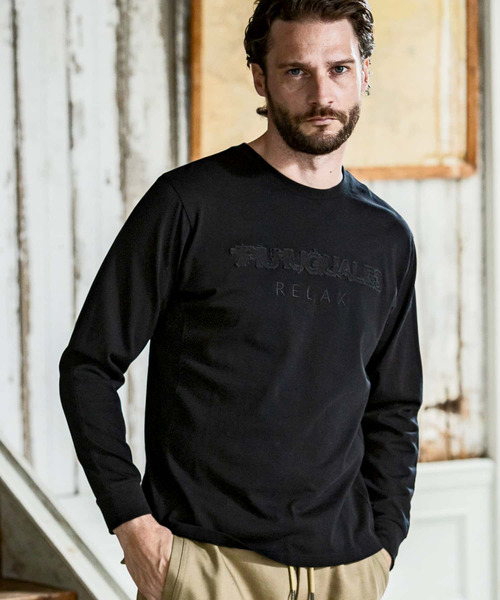 【セール】1PIU1UGUALE3 RELAX(ウノピゥウノウグァーレトレ リラックス)カットオフロゴロングTシャツ（Tシャツ/カットソー）｜1PIU1UGUALE3 RELAX （ウノピゥウノウグァーレトレ リラックス）